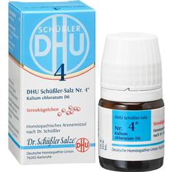 Verpackung und Flasche von Schüßler-Salz Nr. 4, einem homöopathischen Mittel.