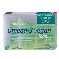 Verpackung mit veganen Omega-3-Algen-Öl-Kapseln, 1000 mg, 60 Stück.